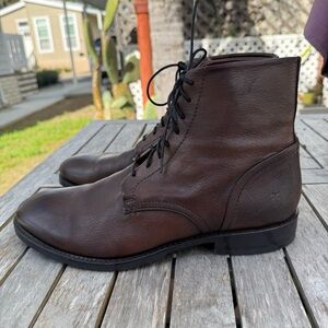 Frye Corey Lace Up Boots Mens US 12 M Dark Brown Leather Goodyear Welt Lug Sole